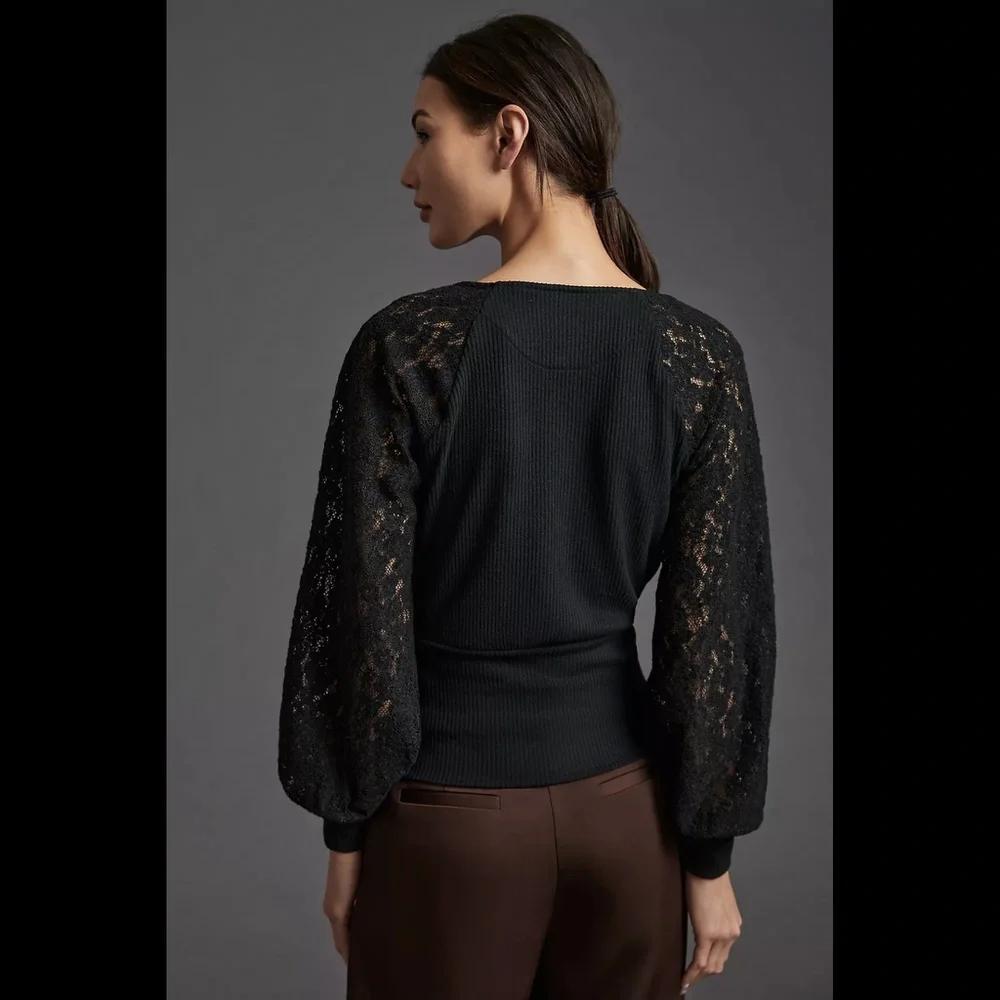 Anthropologie Lace-Sleeve Sweater Top - Picture 4 of 16